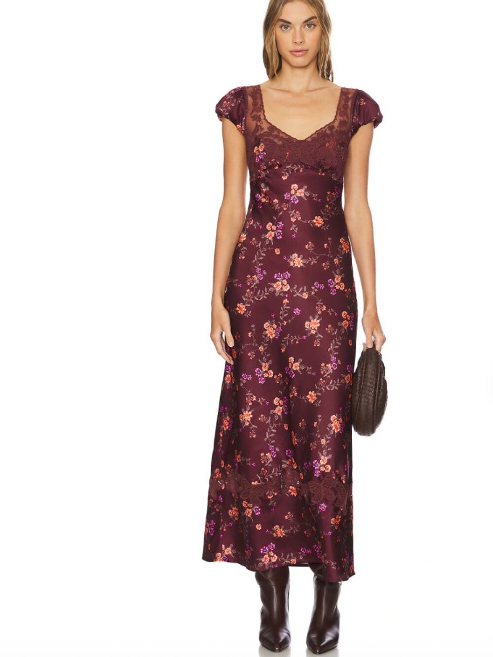 Free People Butterfly Babe Midi Dress - Burgundy - Size Small - Picture 4 of 6